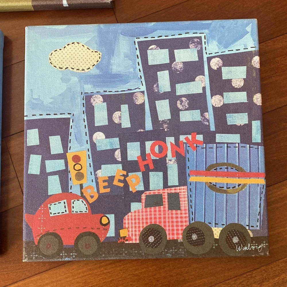 Kids Oopsy daisy too Transportation Wall (3) Canvas Art Bundle- Sz 10”x10”